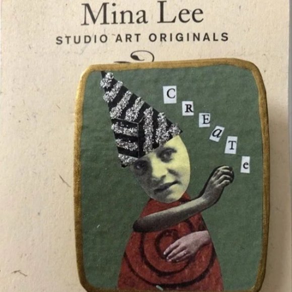 NWT Mina Lee Studio Art Originals "Create" Art BROOCH Pin Jewelry Handmade OOAK - Picture 2 of 7